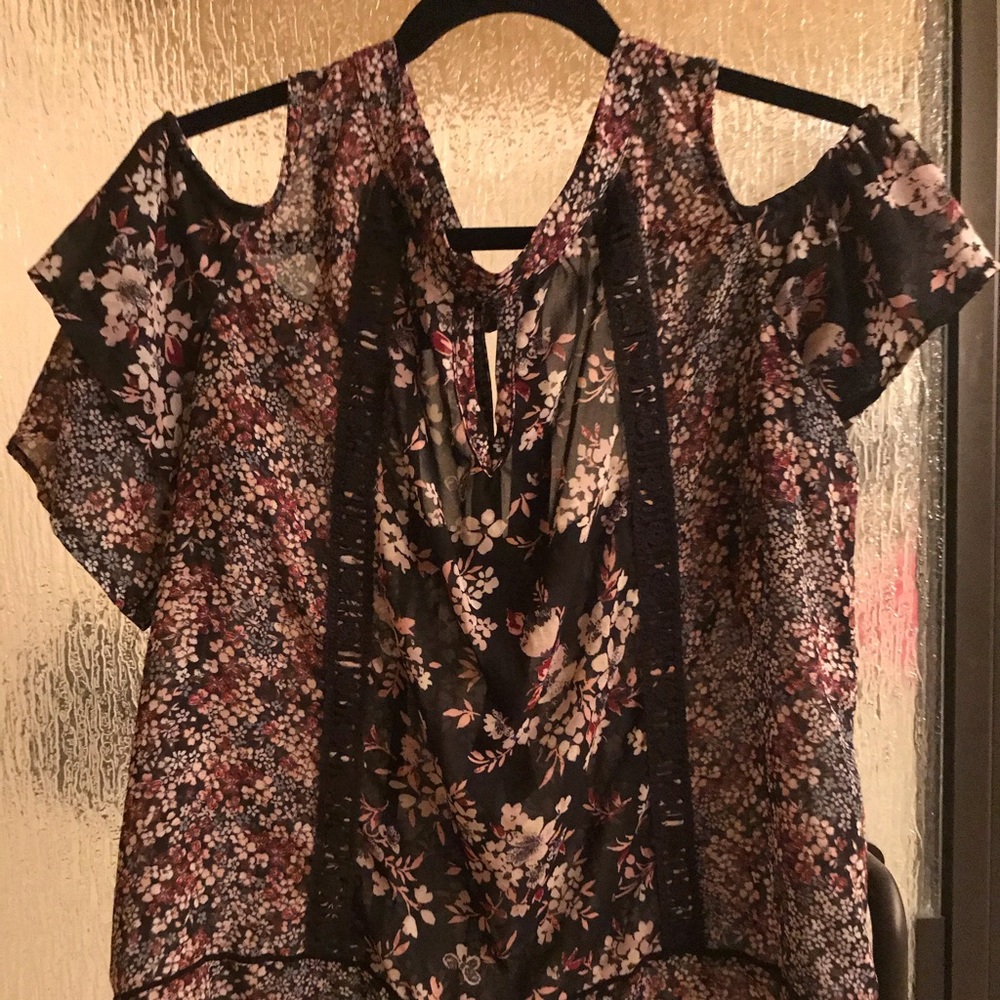Black Floral cold shoulder top
